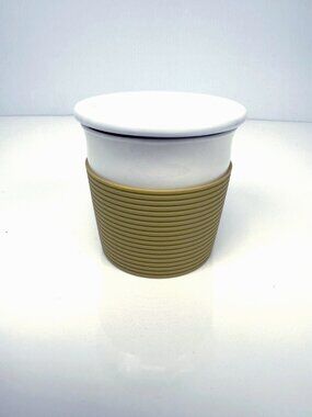 Kinto Re Cup Porcelain Travel Mug Silicone Sleeve Minimalist Beige Brown w/Lid